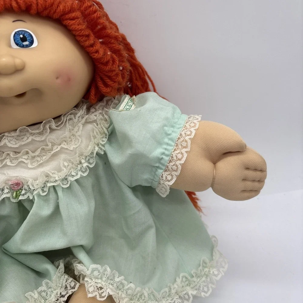 Vintage 1985 Cabbage Patch Style Red Hair Blue Eyes Green Dress Rare!